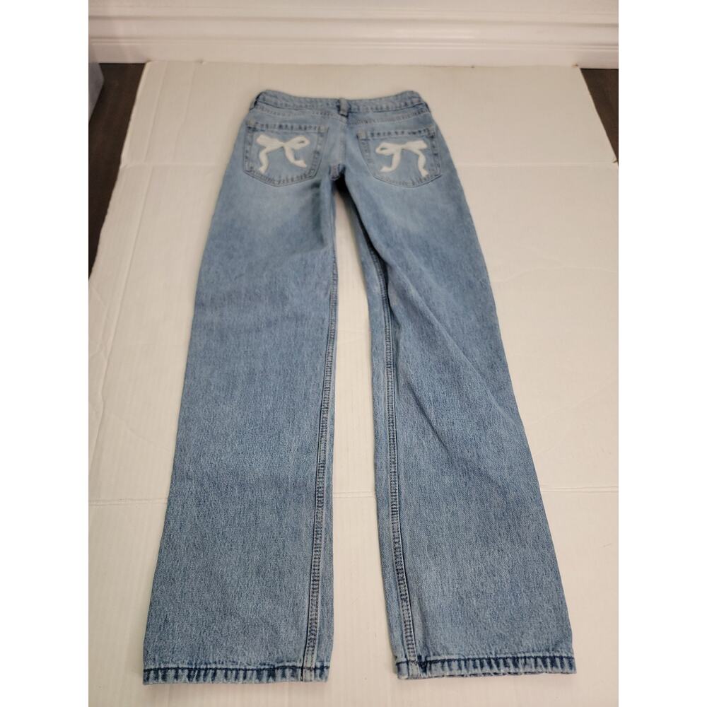 Hollister Jeans Sz 23 Low-Rise Loose Baggy Embroidered Bows Wide Leg - Picture 5 of 10